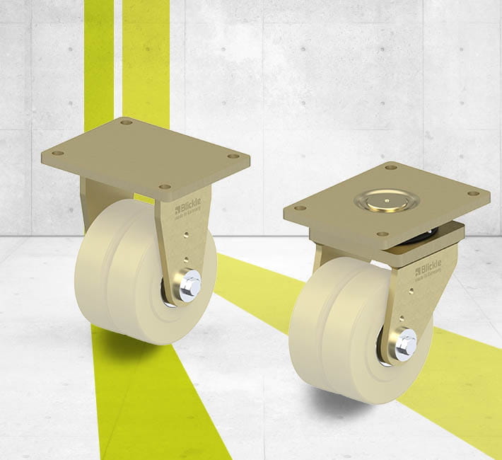 Compressed cast nylon heavy duty twin wheel castors